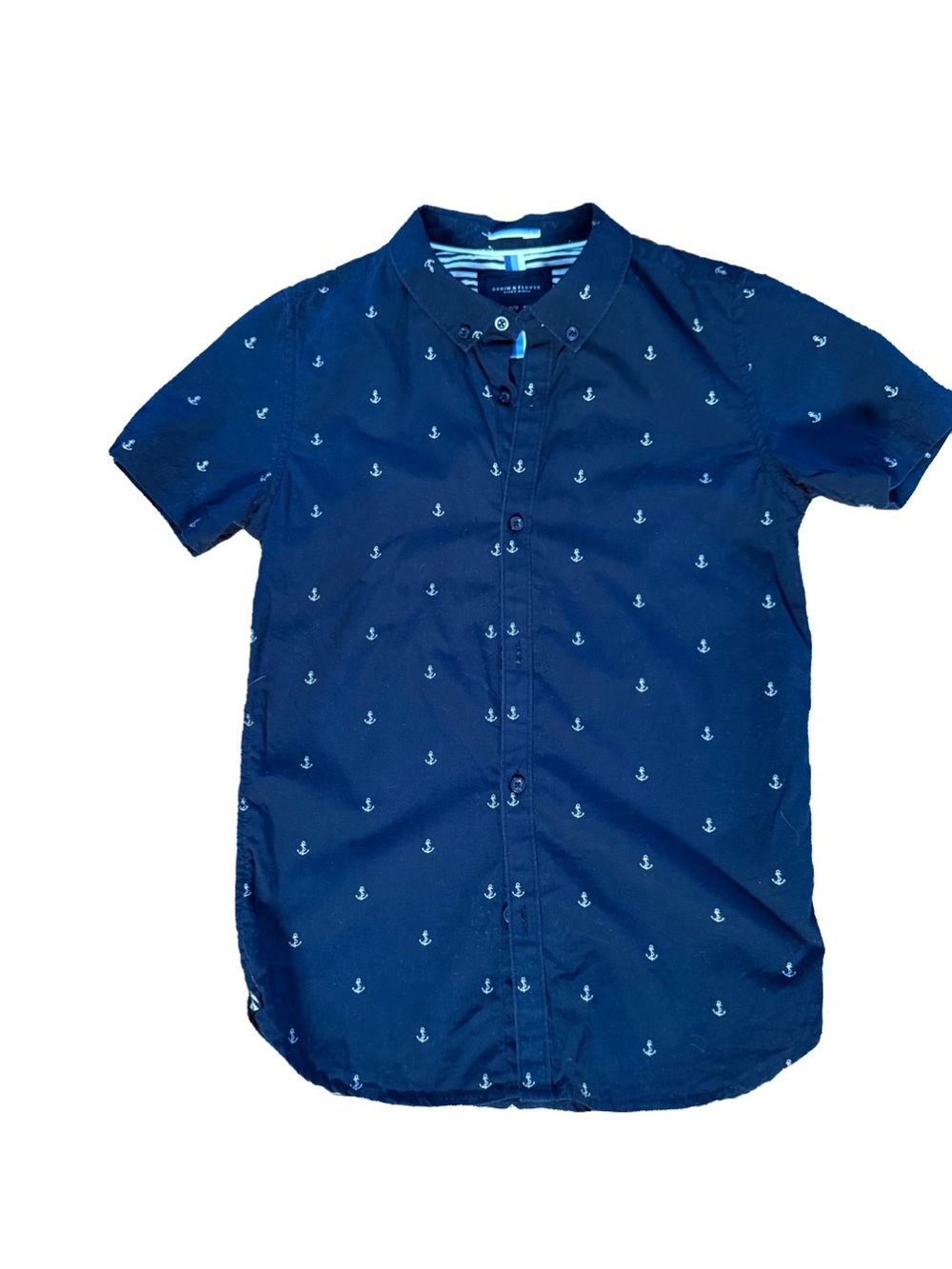 Denim & Flower Navy Short-Sleeve Anchor Button-Down Shirt Size Youth 11/12